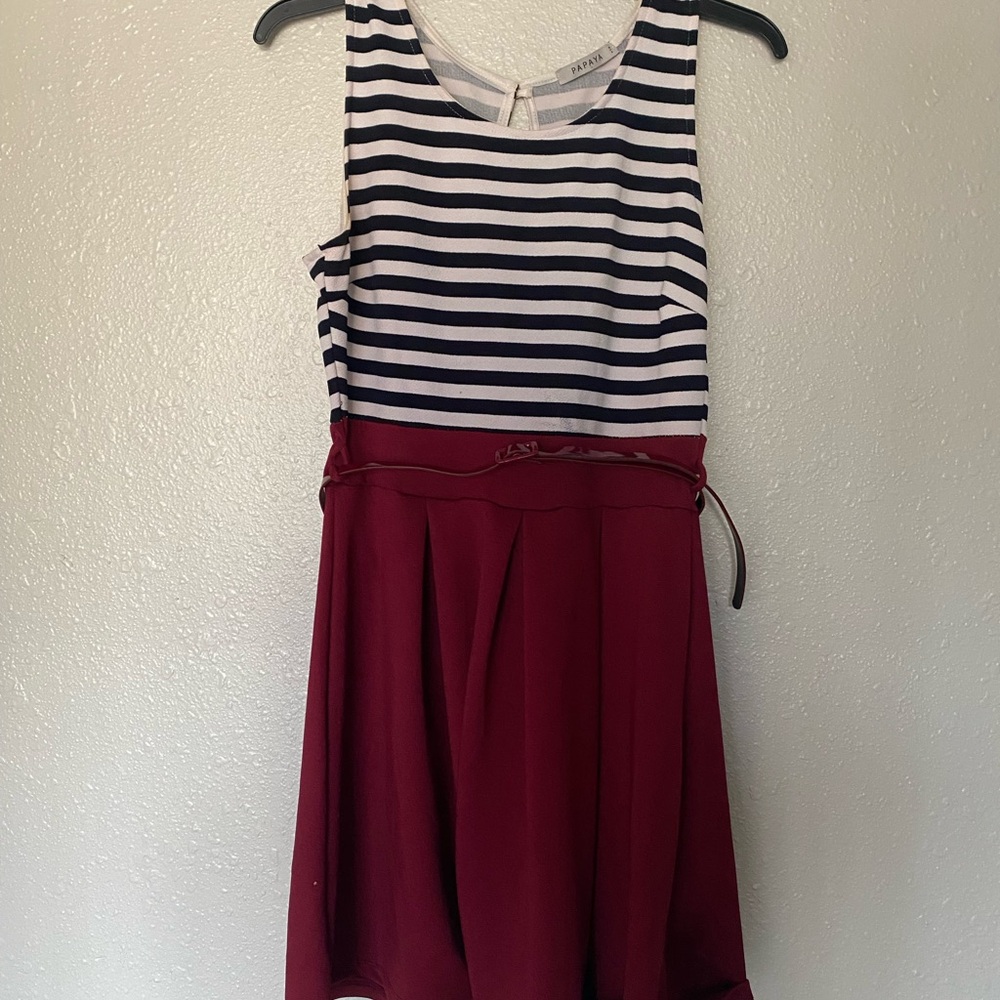 Papaya Black and White Pleated Tie Front Dress